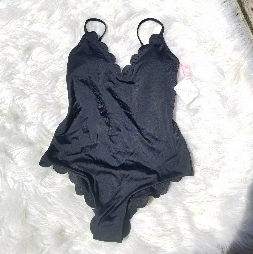 Vanilla Beach Black Scalloped One Piece S&M
